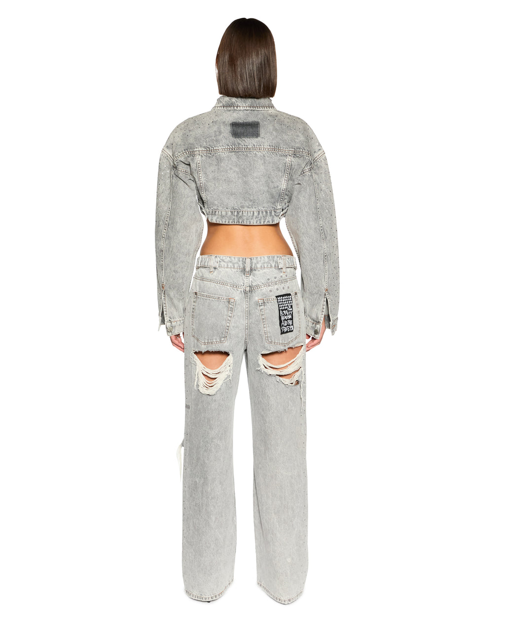 Womens Supercrop Trucker Dime Krystal Cropped Jackets - Grey