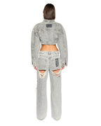 Womens Supercrop Trucker Dime Krystal Cropped Jackets - Grey