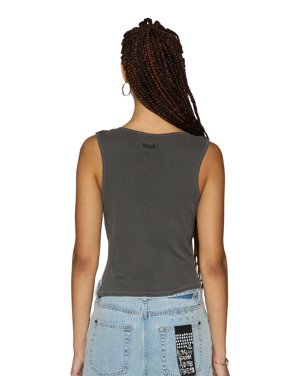 Womens Twisted Tank Charcoal Regular Fashion Tops - Grey