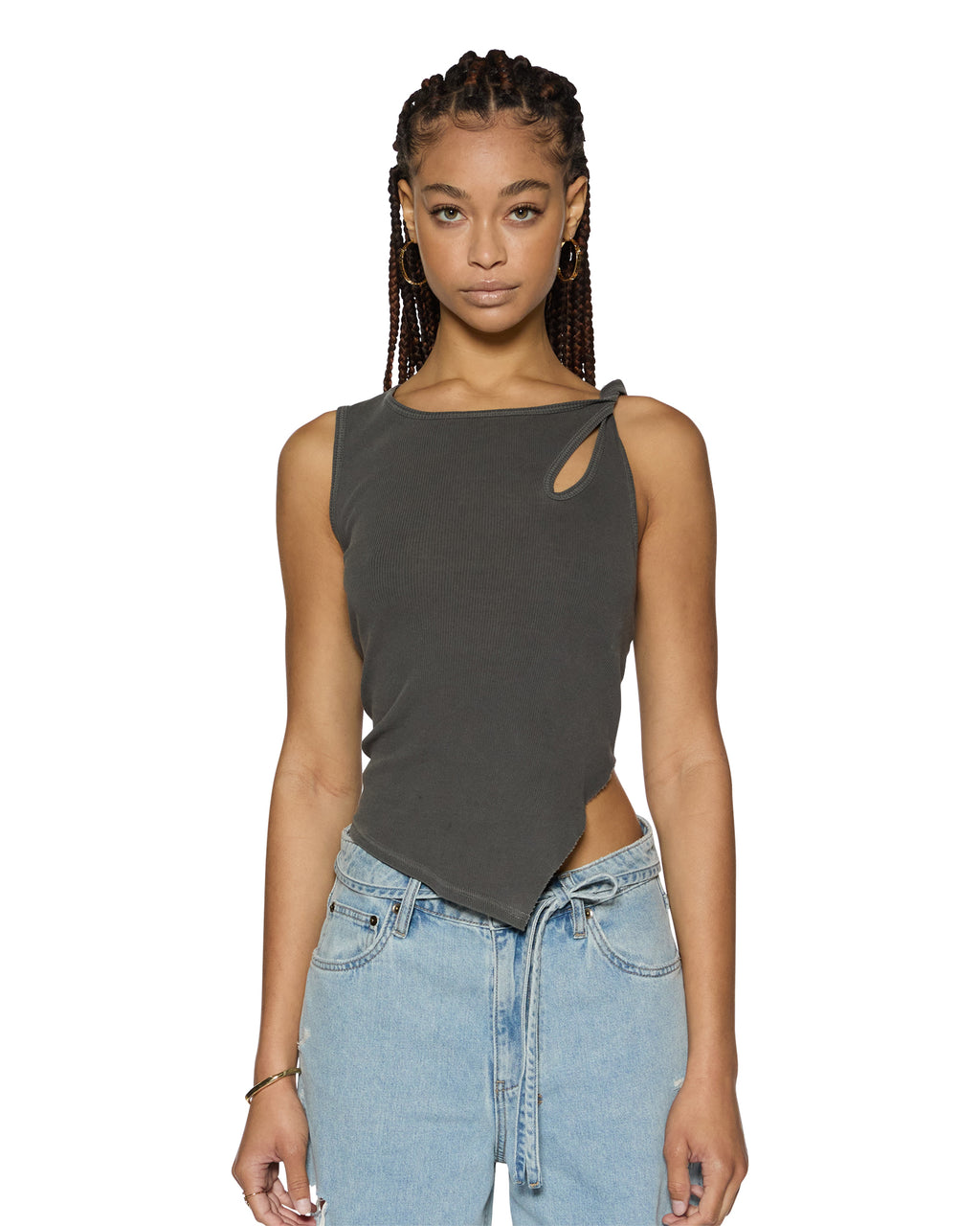 Womens Twisted Tank Charcoal Regular Fashion Tops - Grey
