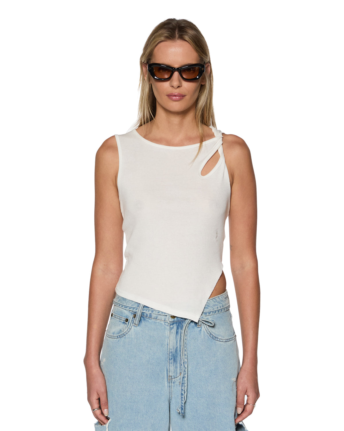 Womens Twisted Tank White Regular Fashion Tops - White