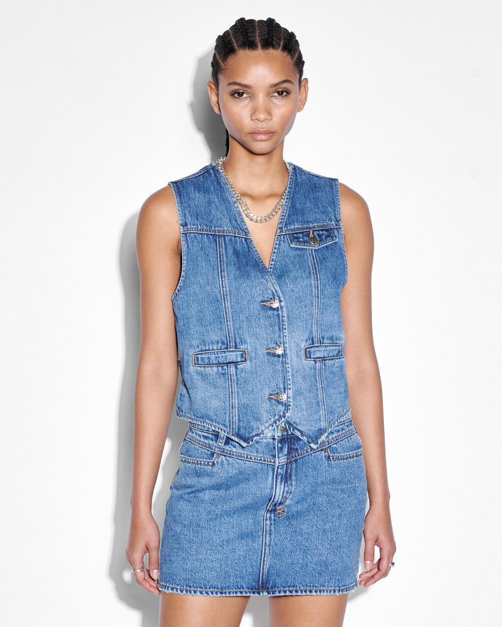 Womens Vagabond Waistcoat Heritage Relaxed Fashion Tops - Denim