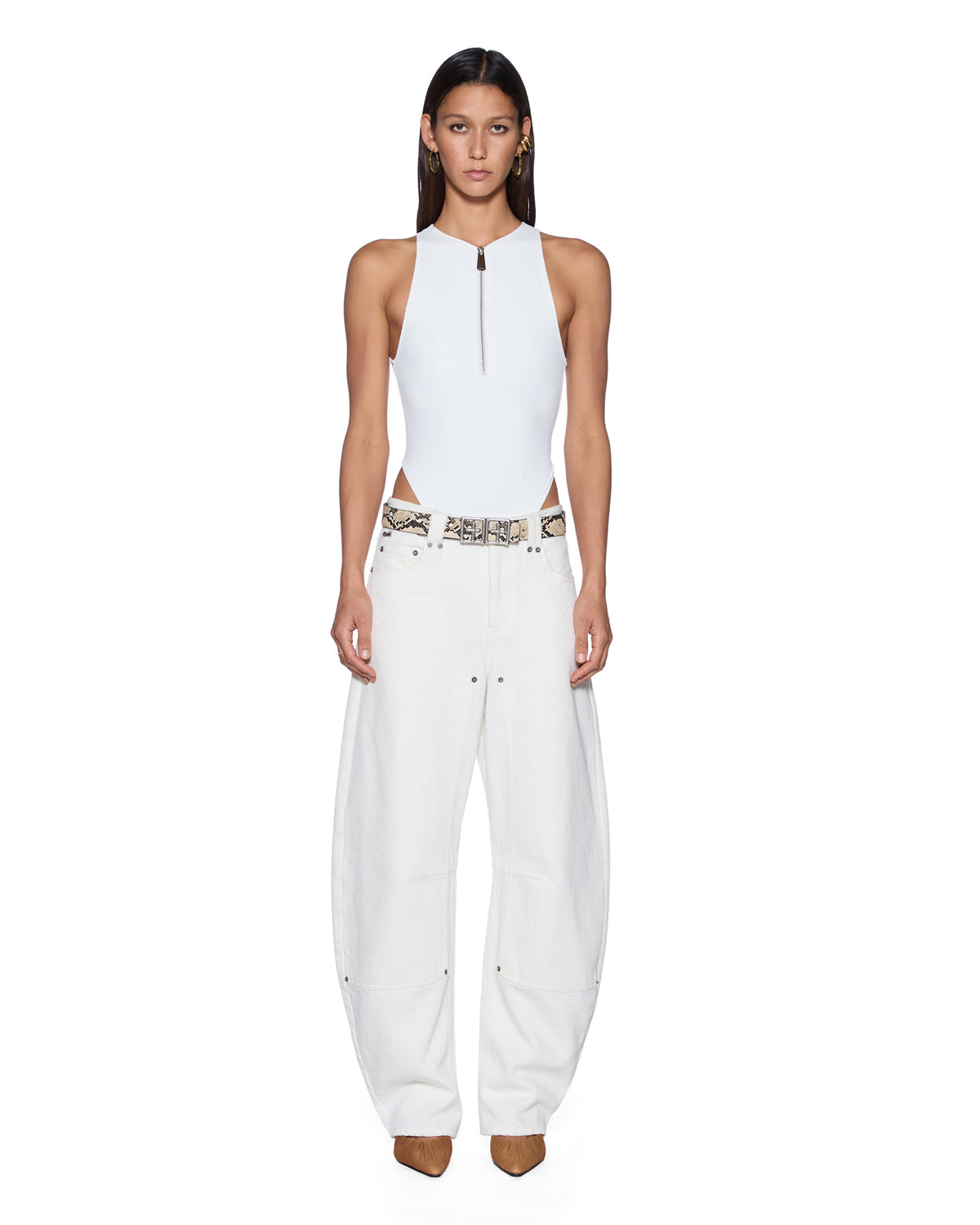 Womens Phillipa Bodysuit White Fitted Fashion Tops - White