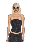 Womens Vampy Bustier Opium High Rollers Fitted Fashion Tops - Black