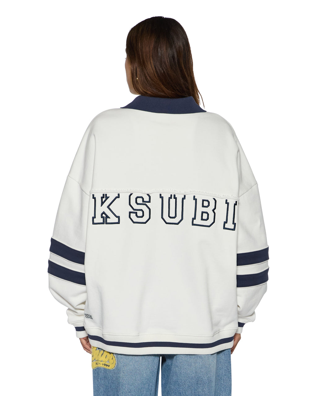 Womens 99 Boyfriend Polo Sweatshirt Vintage White Oversized Fleece - White