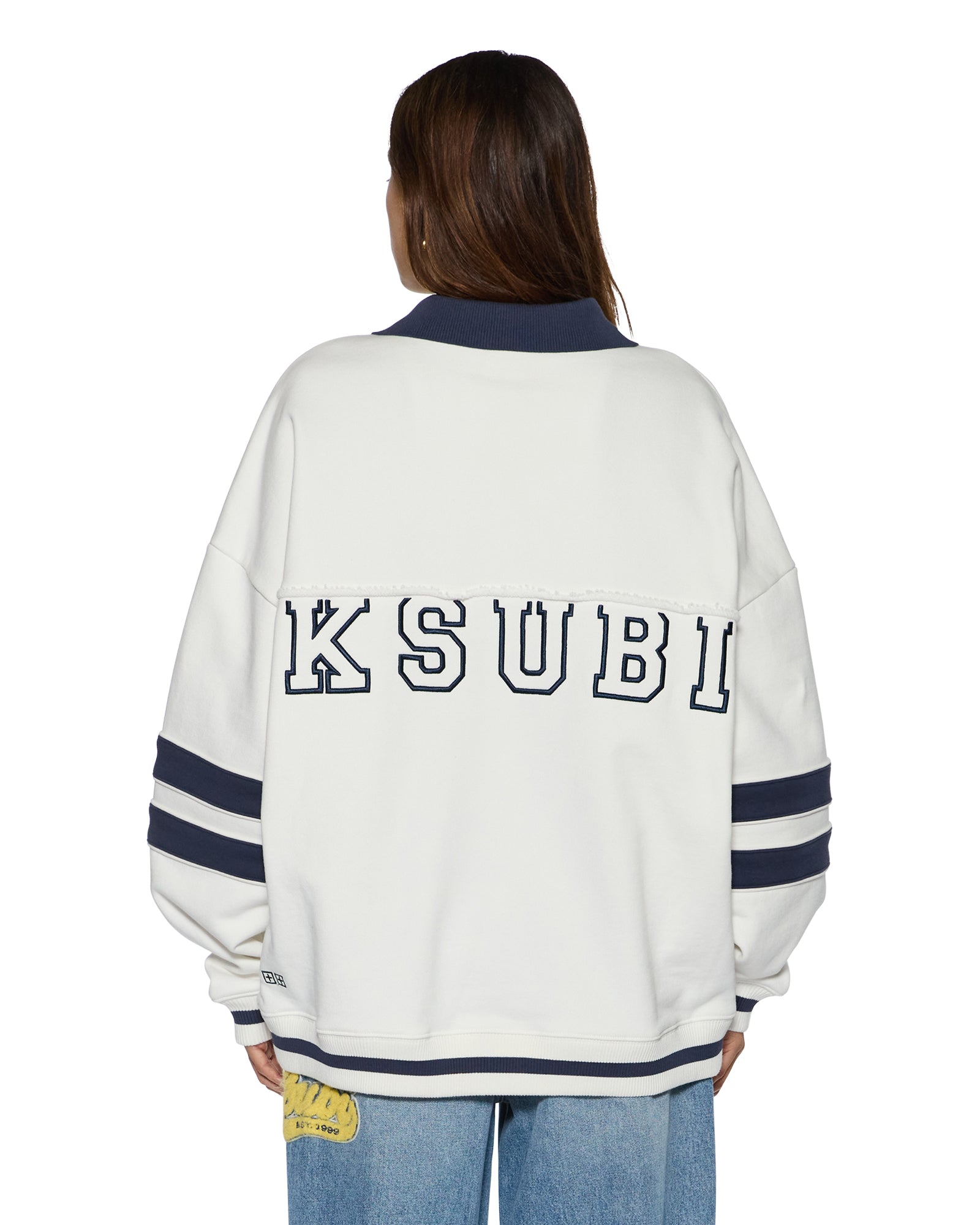 WOMENS  99 BOYFRIEND POLO SWEATSHIRT VINTAGE WHITE OVERSIZED FLEECE