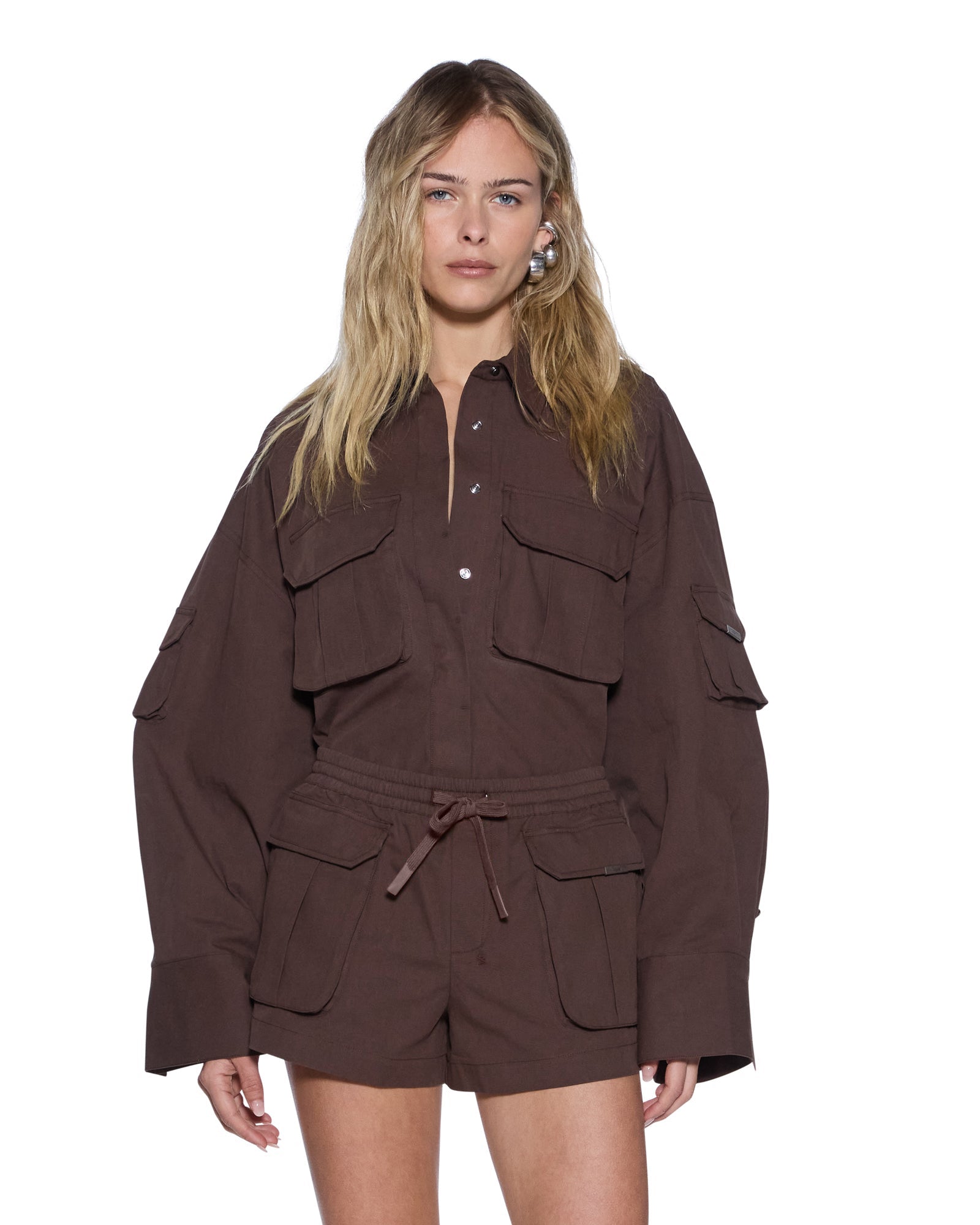 WOMENS  ASTRA LS CARGO SHIRT CHOCOLATE OVERSIZED SHIRTS