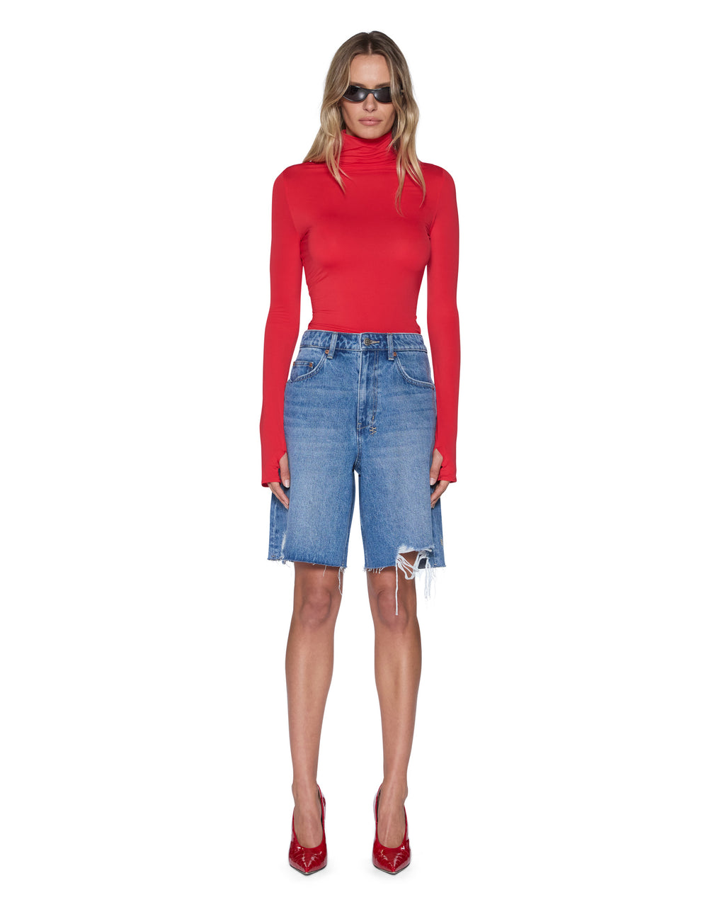 Womens Charmer Ls Top Pop Red Fitted Fashion Tops - Red