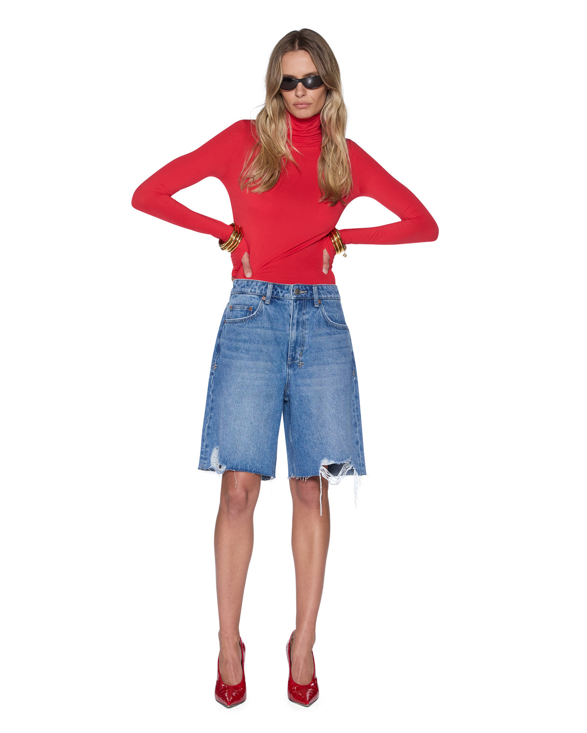 Womens Charmer Ls Top Pop Red Fitted Fashion Tops - Red