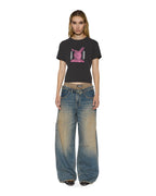 WOMENS FUNNY BUNNY SHRUNKEN SS TEE WASHED BLACK TEES