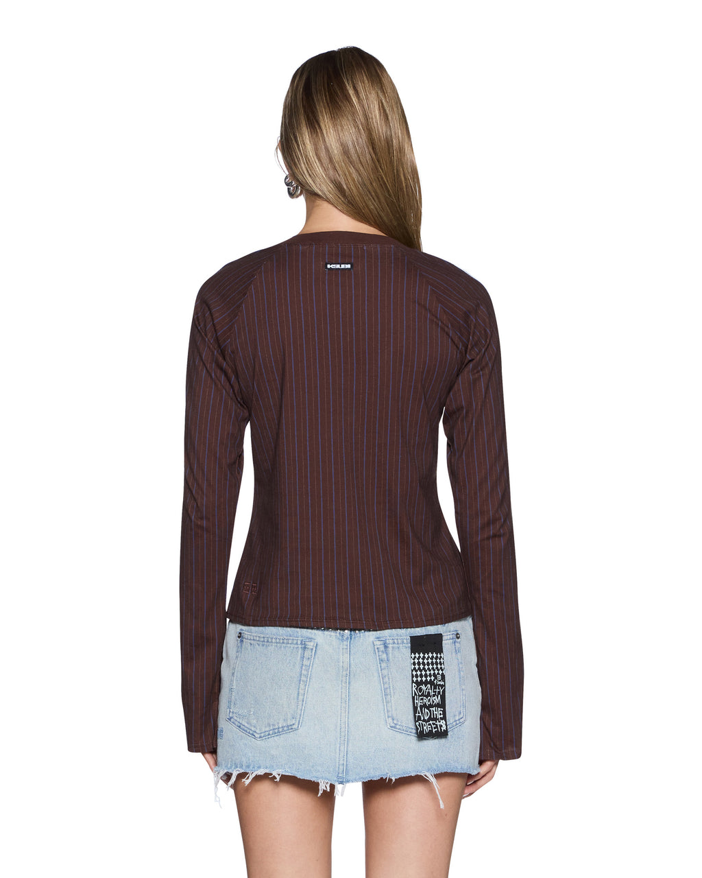 Womens Porter Ls Top Choc Pinstripe Regular Tees - Brown