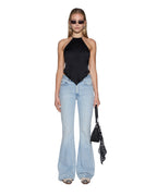 Womens Scarf Top Black Slim Fashion Tops - Black