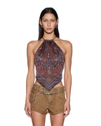 Womens Scarf Top Folk Bandana Regular Fashion Tops - Brown