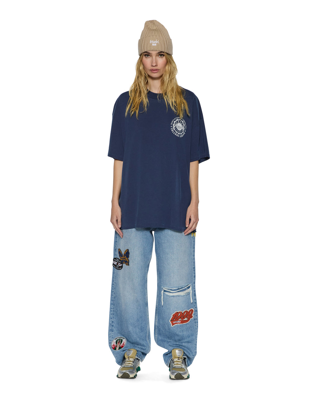 WOMENS STACKS BOYFRIEND SS TEE INK BLUE TEES