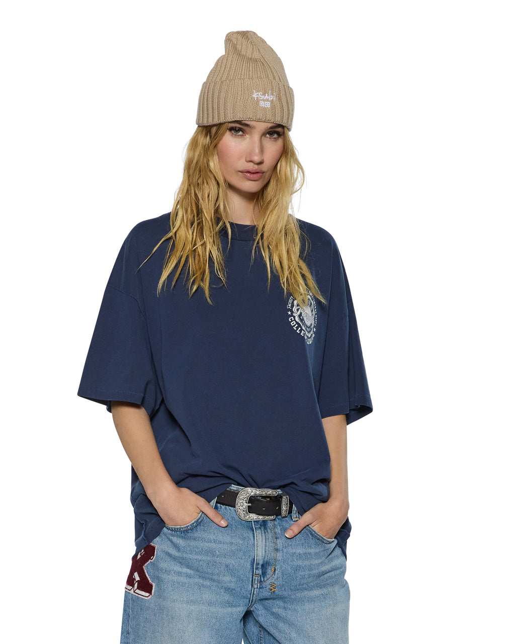 WOMENS STACKS BOYFRIEND SS TEE INK BLUE TEES