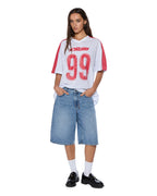 Womens Stinger Moto Boyfriend Jersey White Oversized Tees - White