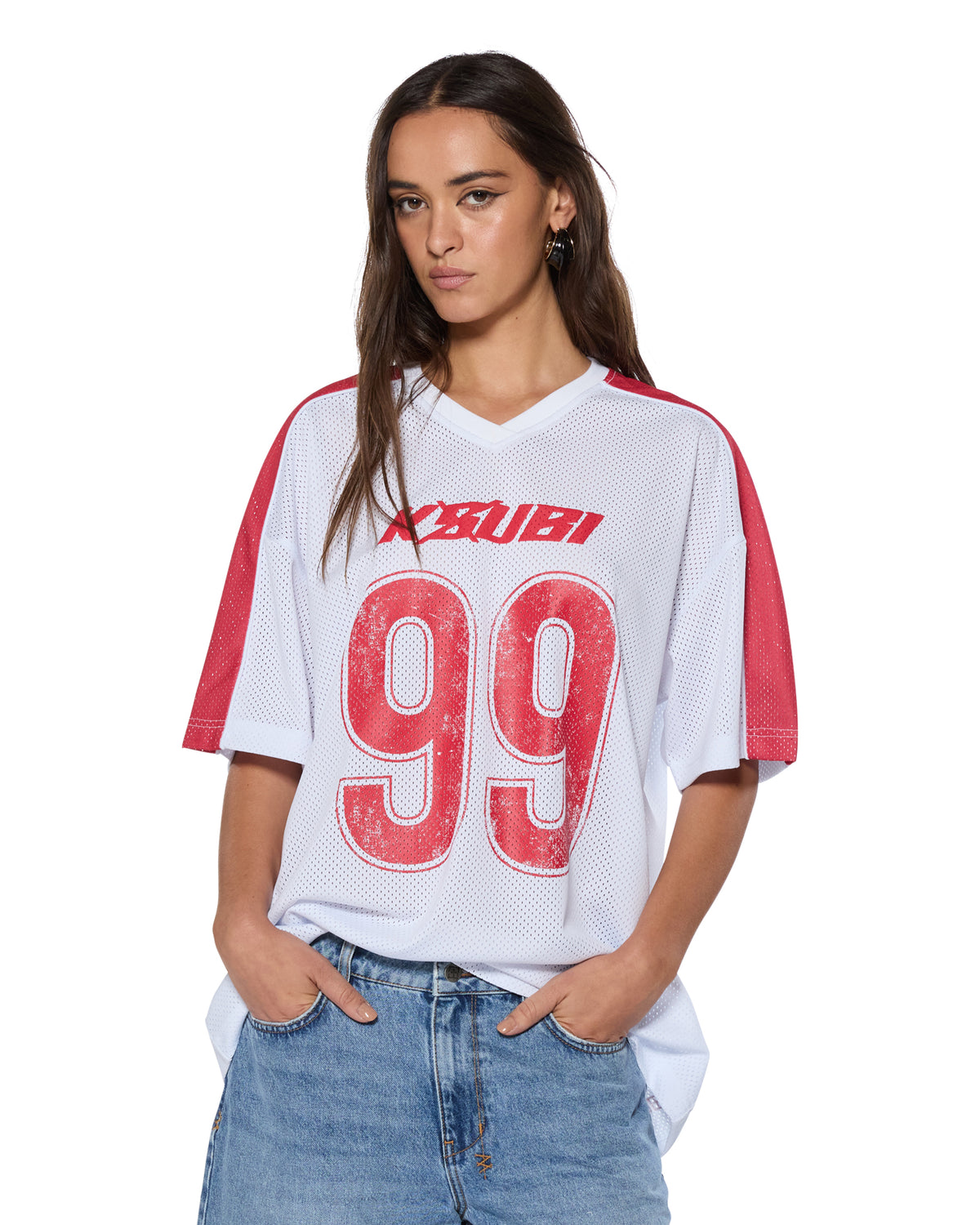 Womens Stinger Moto Boyfriend Jersey White Oversized Tees - White