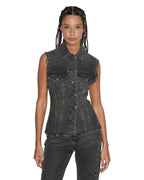 Womens Spark Vest Lovestruck Fitted Fashion Tops - Black