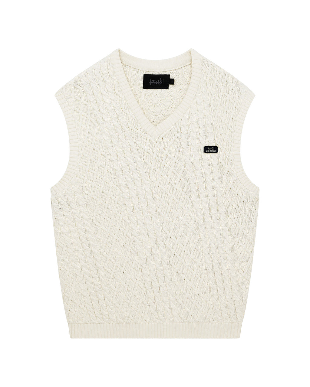 Mens Turncable Knit Vest Vintage White Oversized Knitwear - White