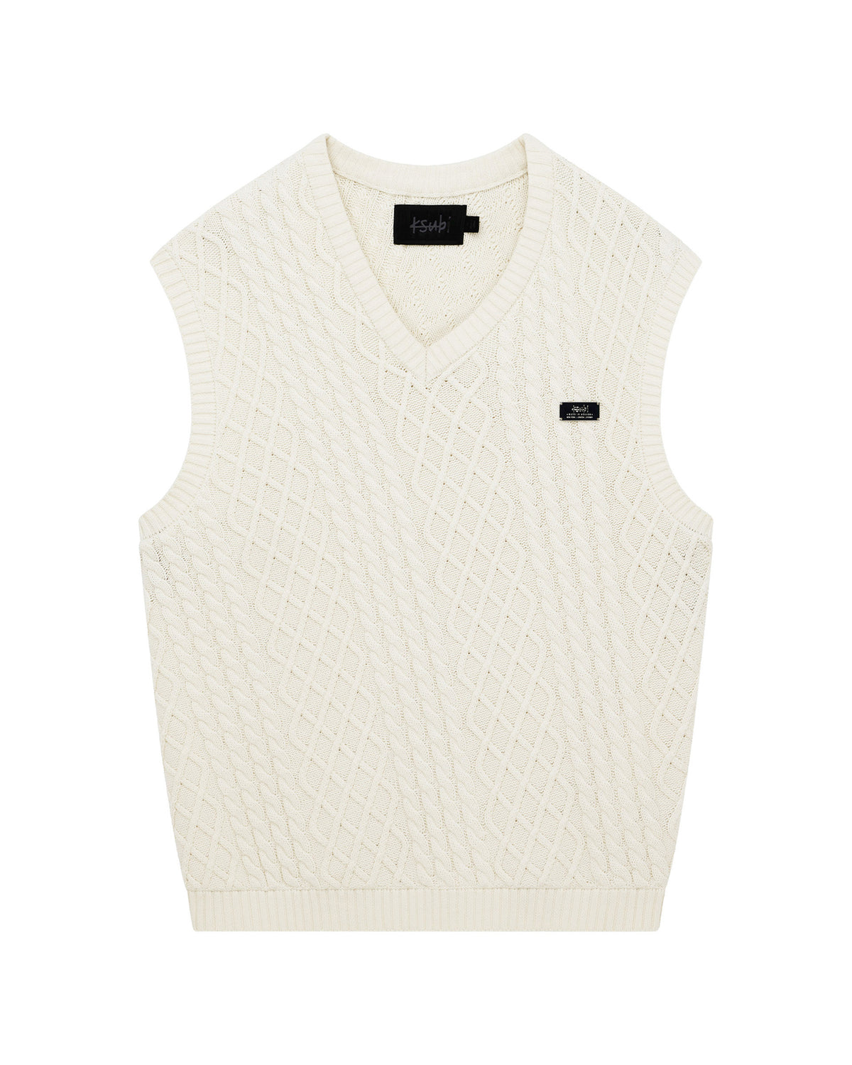 Mens Turncable Knit Vest Vintage White Oversized Knitwear - White