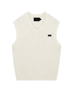 Mens Turncable Knit Vest Vintage White Oversized Knitwear - White