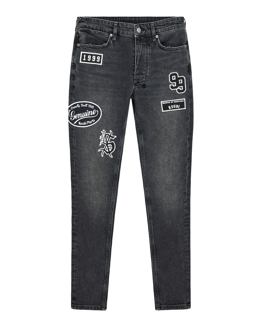 MENS VAN WINKLE ROADHOUSE BLACK PATCHED DENIM JEANS