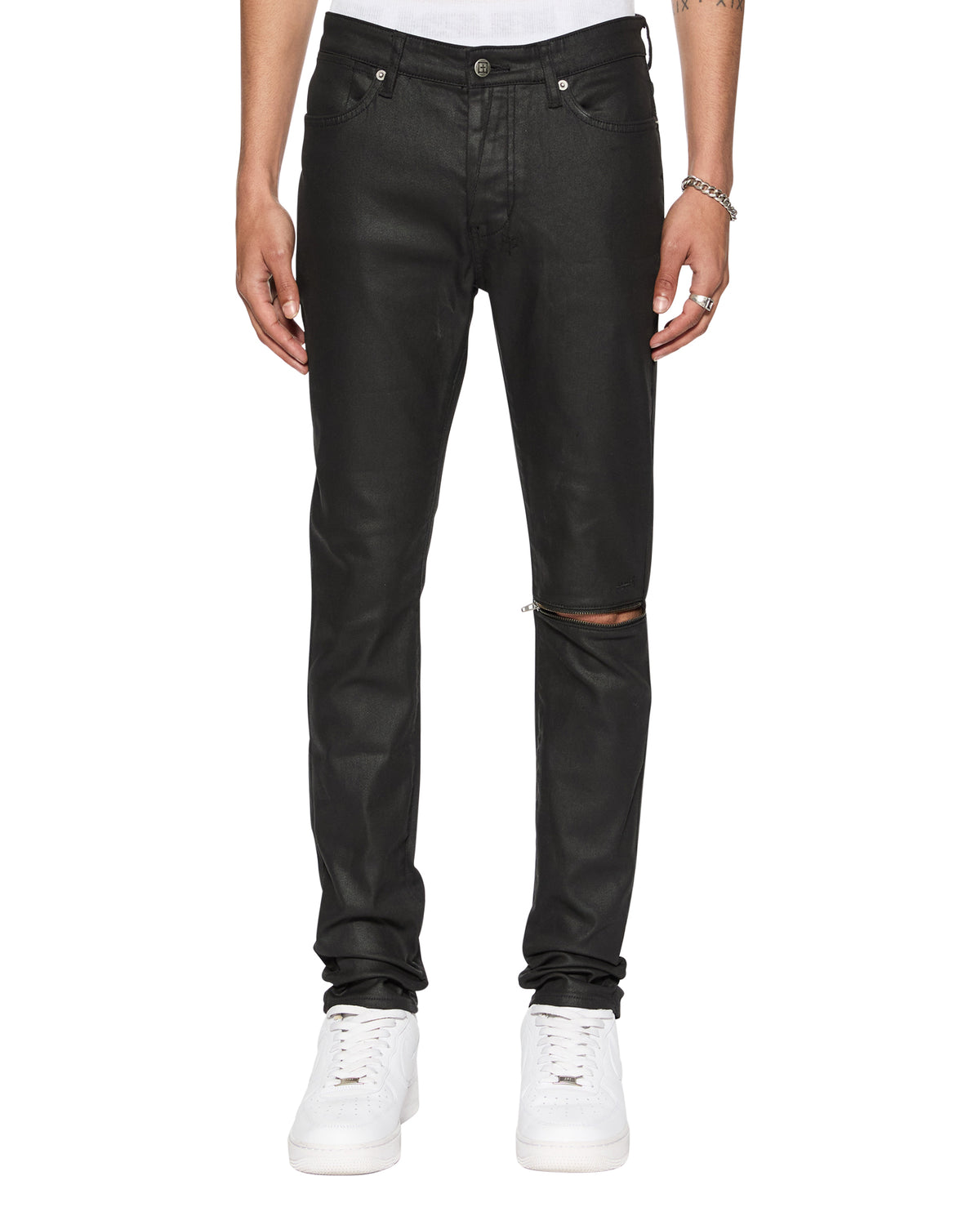 Mens Van Winkle Waxed Caged Skinny Denim Jeans - Black