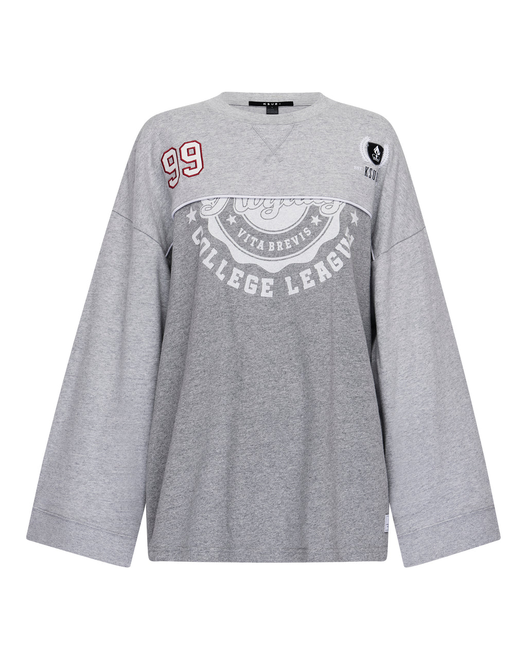 Womens Varsity Boyfriend Ls Tee Grey Oversized Tees - Grey