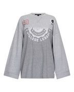 Womens Varsity Boyfriend Ls Tee Grey Oversized Tees - Grey