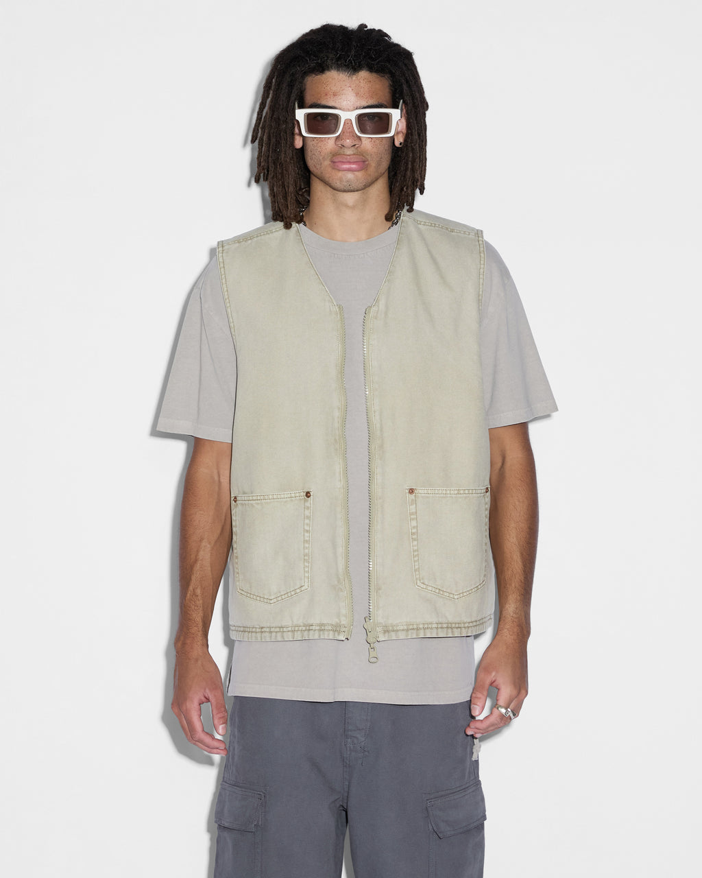 Mens Battler Vest Khaki Relaxed Vests - Khaki