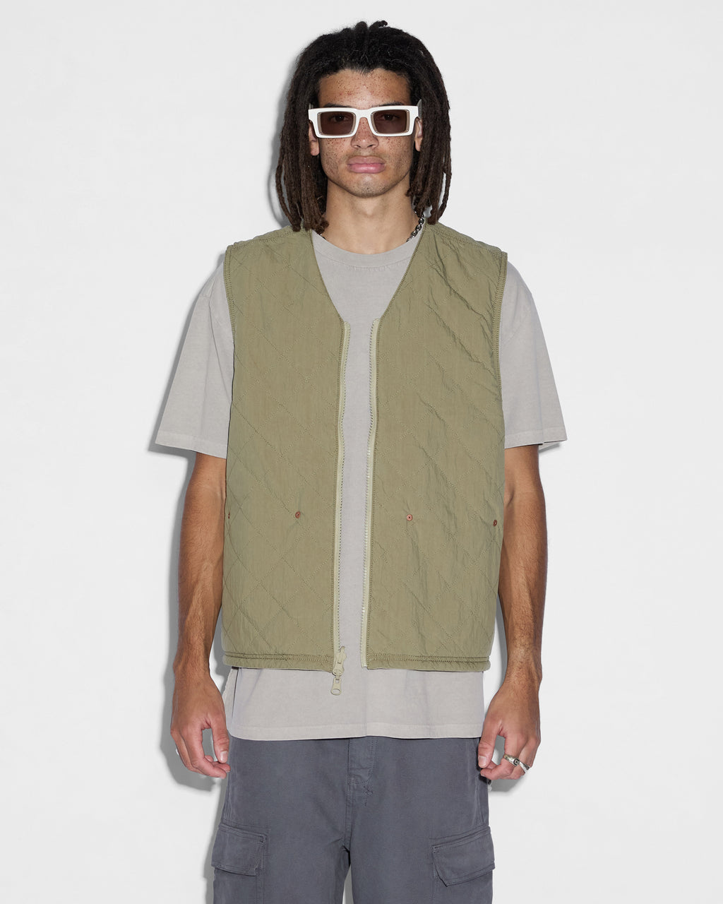 Mens Battler Vest Khaki Relaxed Vests - Khaki