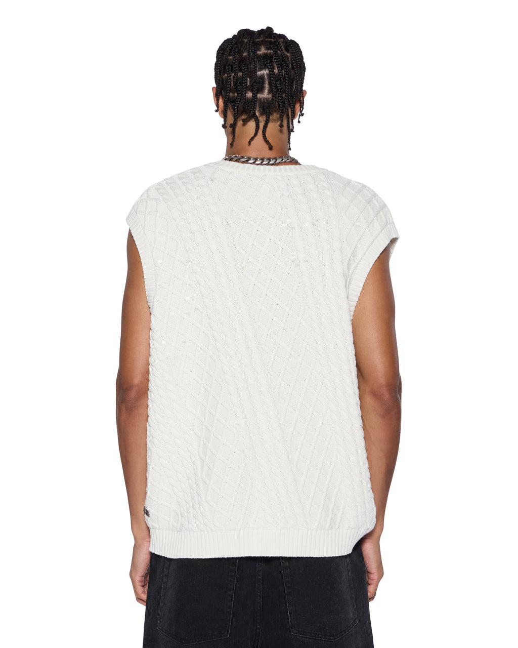 Mens Turncable Knit Vest Vintage White Oversized Knitwear - White