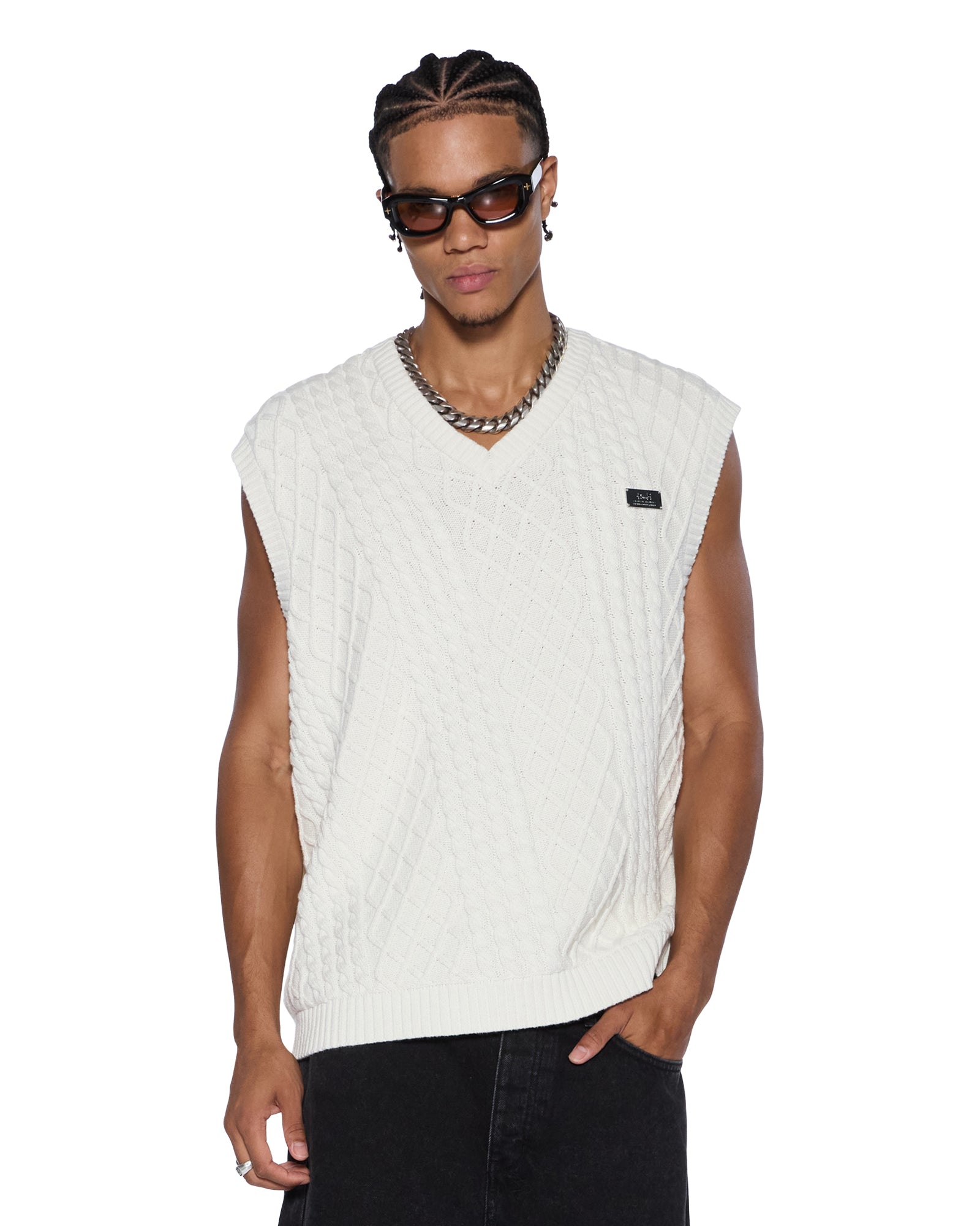 Ksubi Men's Turncable Knit Vest Vintage White, White, Size XL