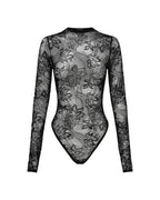 Womens Adele Ls Bodysuit Black Lace Fitted Fashion Tops - Black