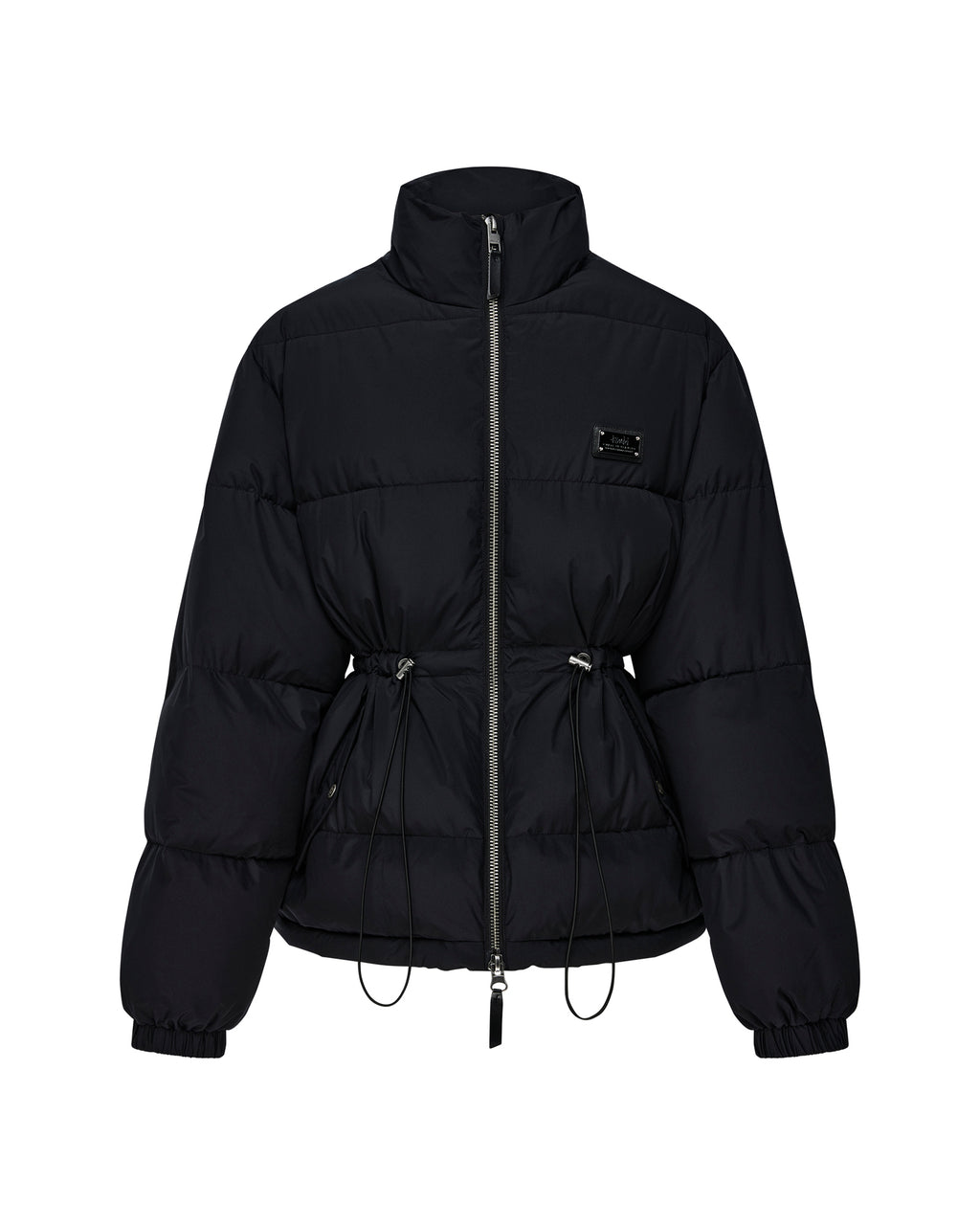 Womens Cinched Puffer Black Regular Jackets - Black
