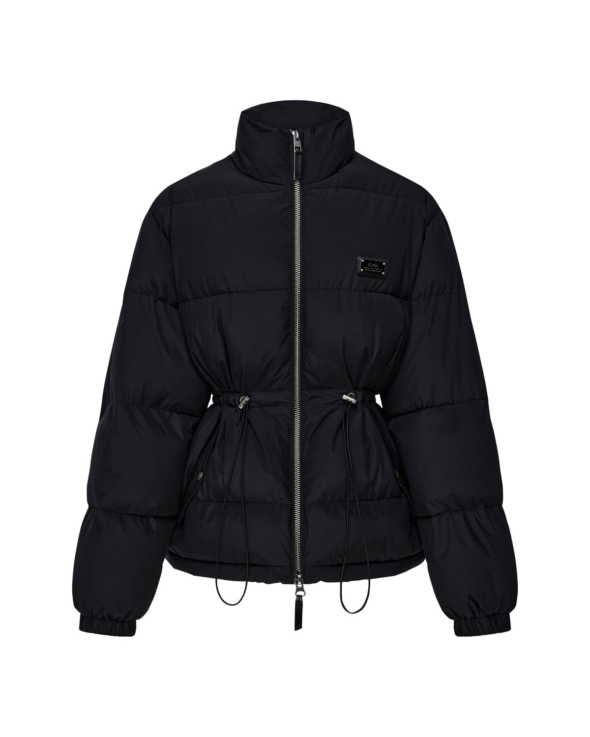 Womens Cinched Puffer Black Regular Jackets - Black