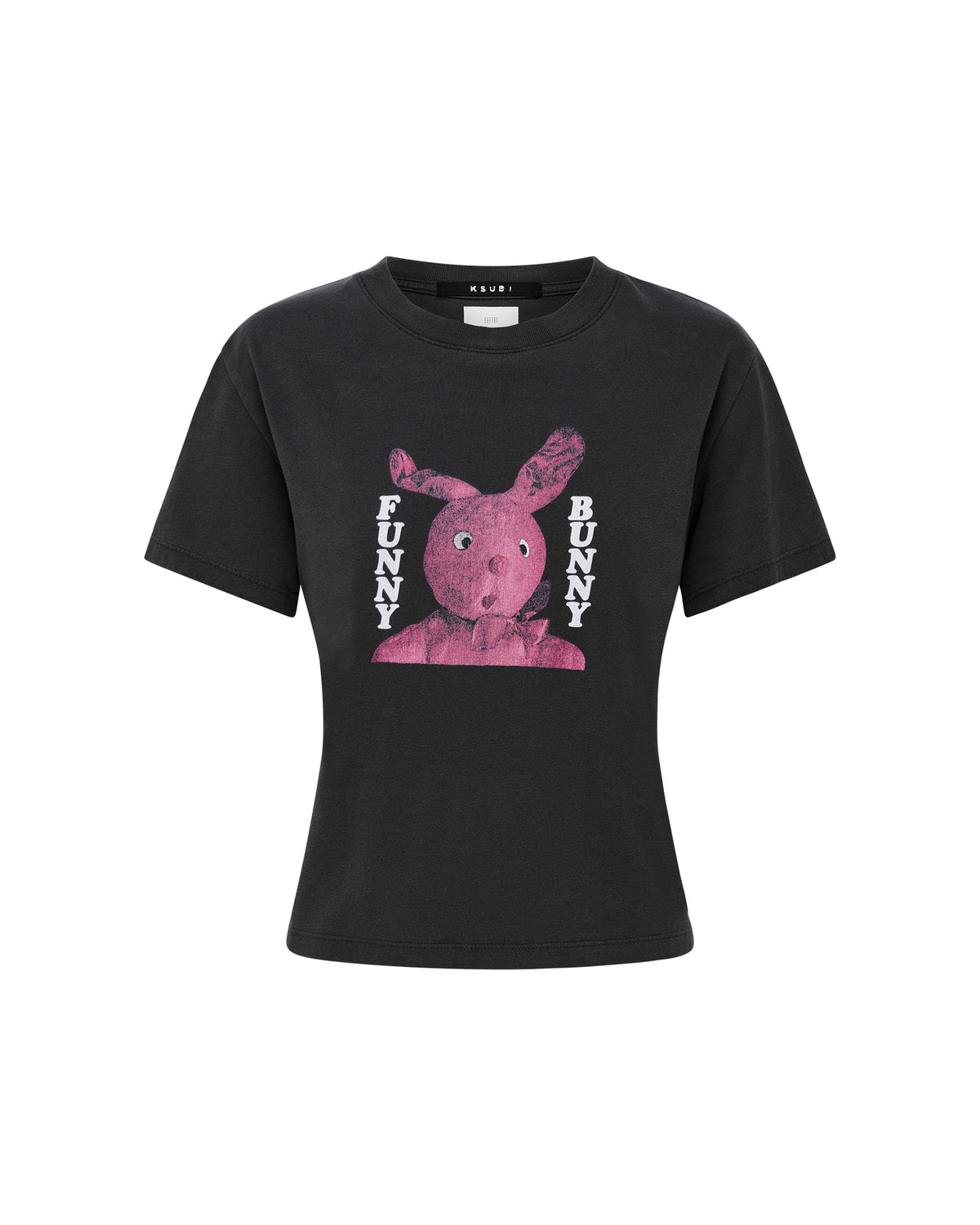 Womens Funny Bunny Shrunken Ss Tee Washed Black Fitted Tees - Grey