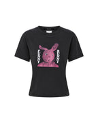 Womens Funny Bunny Shrunken Ss Tee Washed Black Fitted Tees - Grey