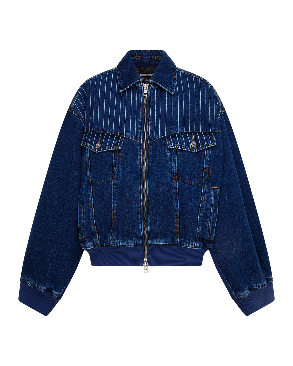 WOMENS DISTRICT BOMBER MAYFAIR BLUE SPLICED JACKETS