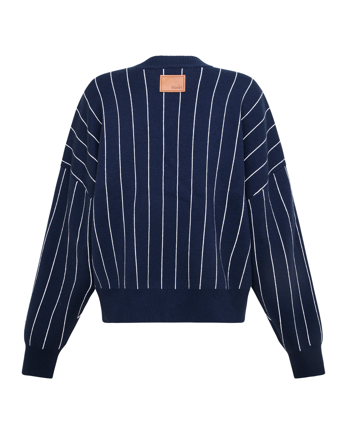 WOMENS DEAN CARDIGAN NAVY PINSTRIPE KNITWEAR