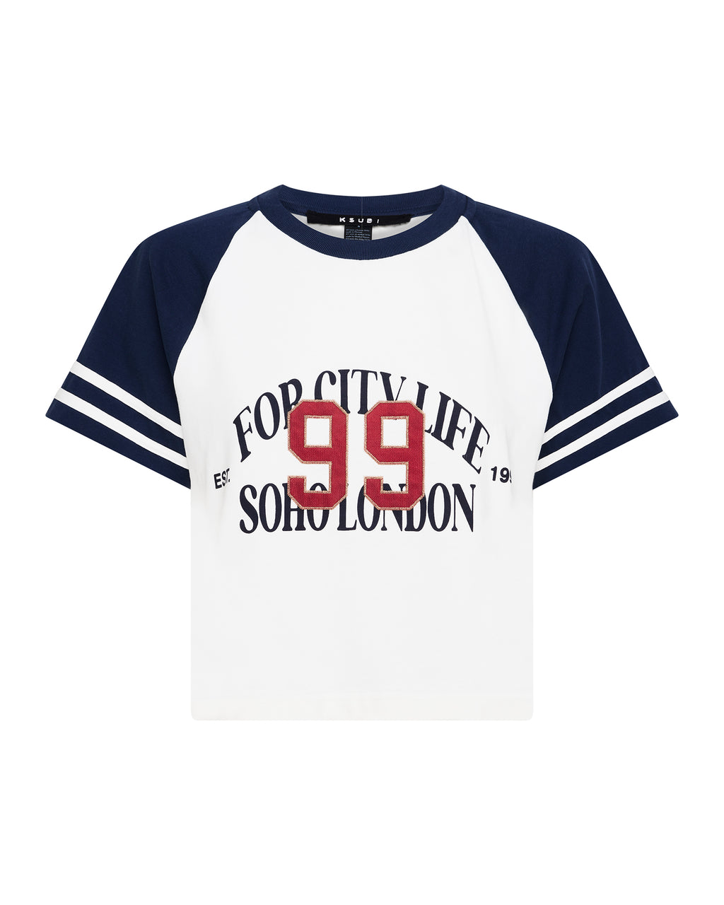 WOMENS RAGLAN BOXY SS TEE VINTAGE WHITE/NAVY TEES