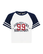 WOMENS RAGLAN BOXY SS TEE VINTAGE WHITE/NAVY TEES