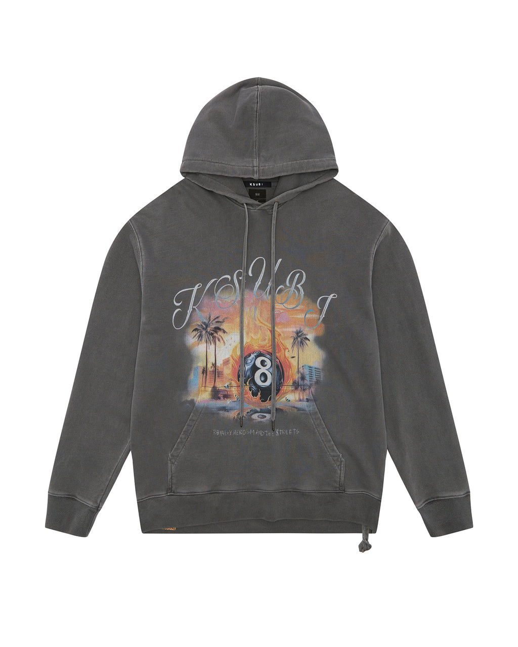 Mens World Order Biggie Hoodie Charcoal Oversized Fleece - Grey