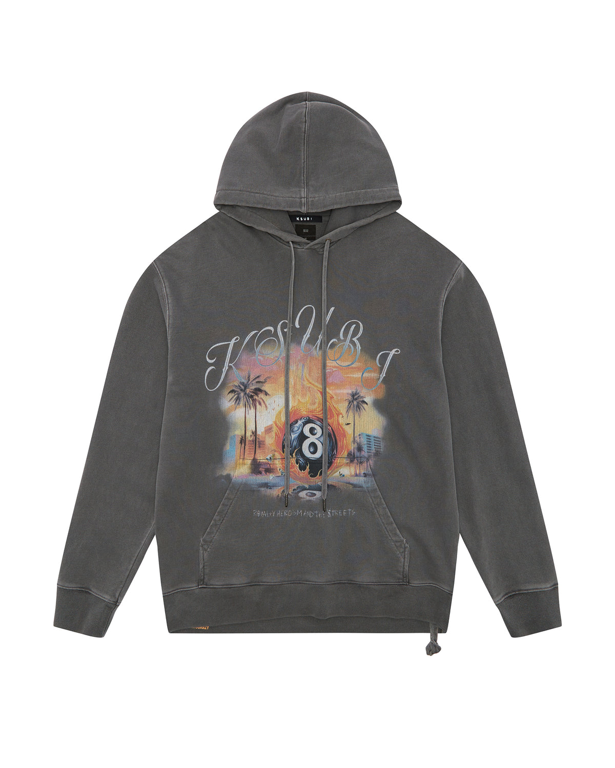 Mens World Order Biggie Hoodie Charcoal Oversized Fleece - Grey
