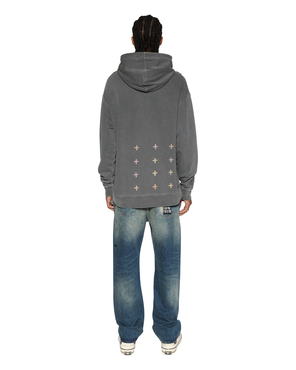 Mens World Order Biggie Hoodie Charcoal Oversized Fleece - Grey