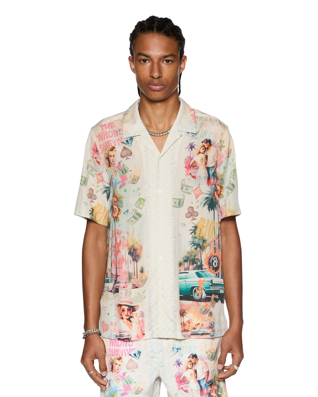 Mens World Order Resort Ss Shirt Multi Regular Shirts - Multi Colour