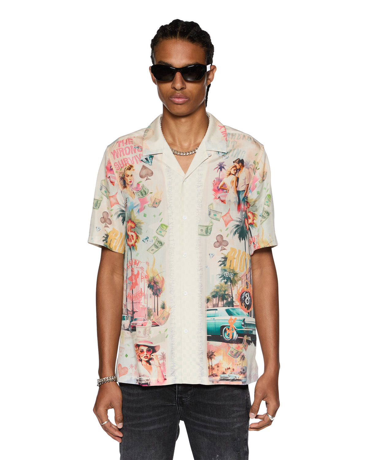 Mens World Order Resort Ss Shirt Multi Regular Shirts - Multi Colour