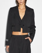 Womens London Crop Blazer Pinstripe Cropped Jackets - Black
