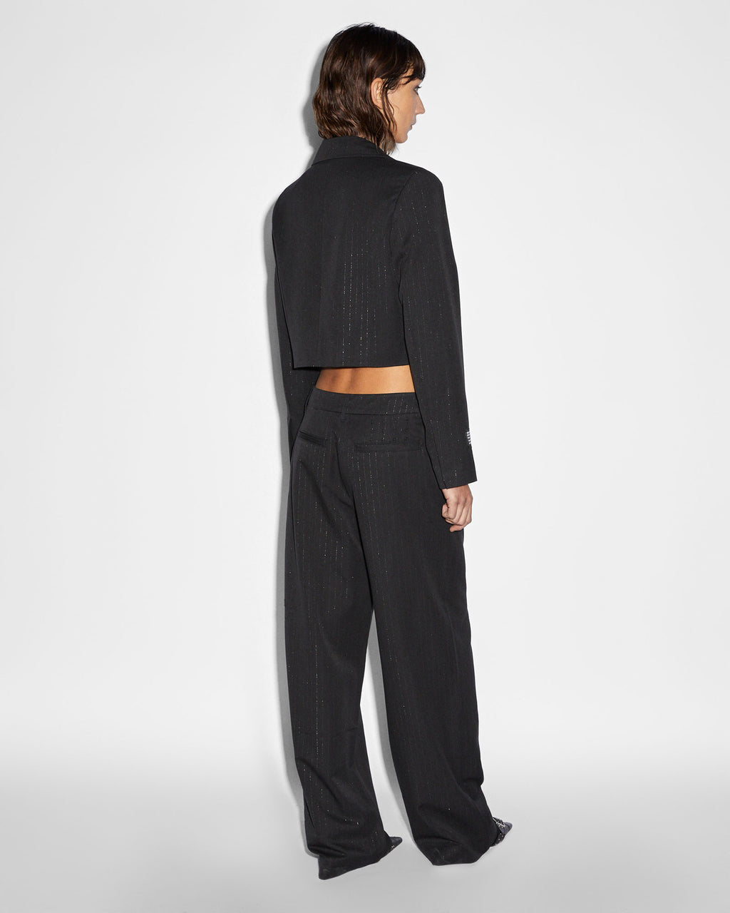 Womens London Crop Blazer Pinstripe Cropped Jackets - Black