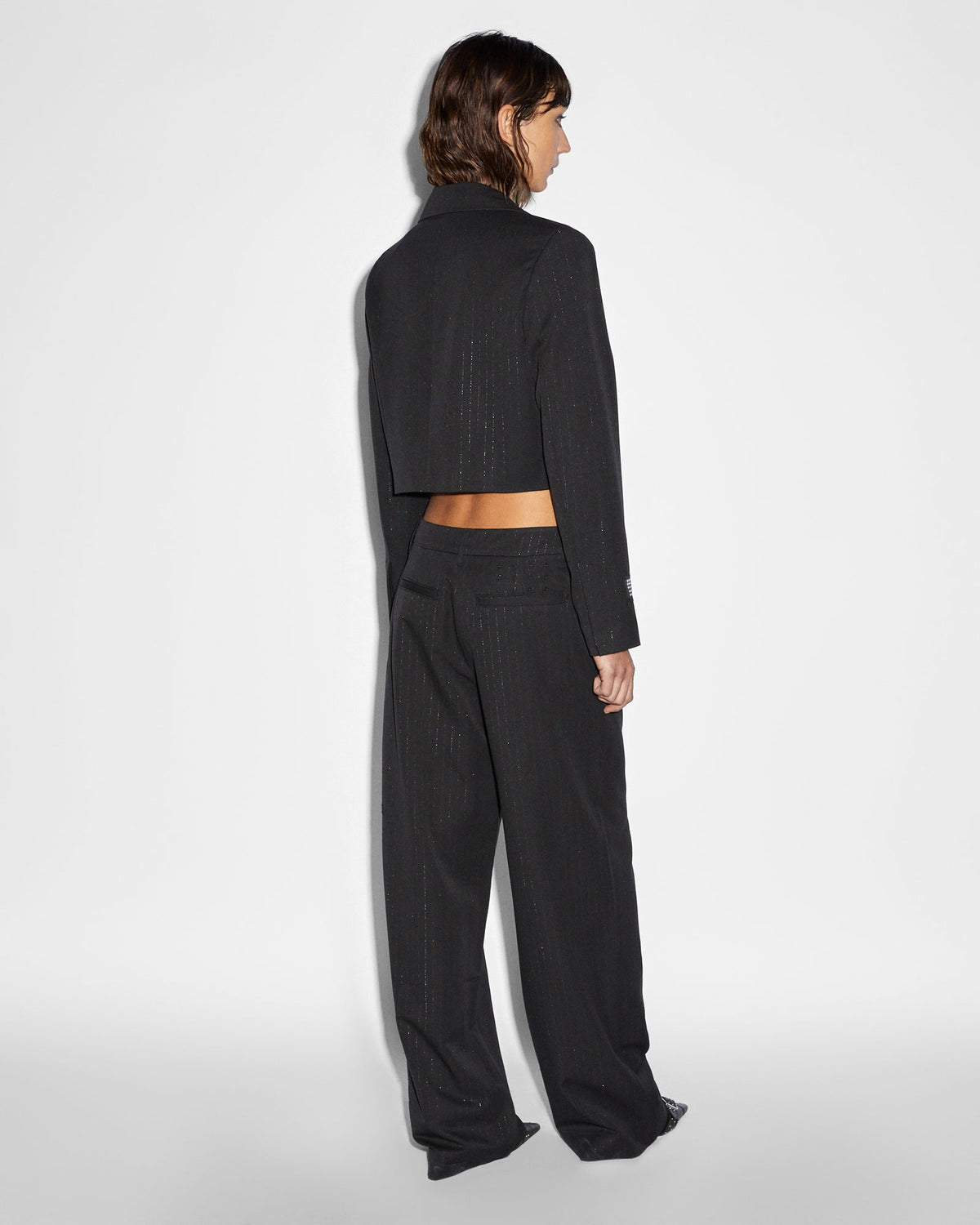 Womens London Crop Blazer Pinstripe Cropped Jackets - Black
